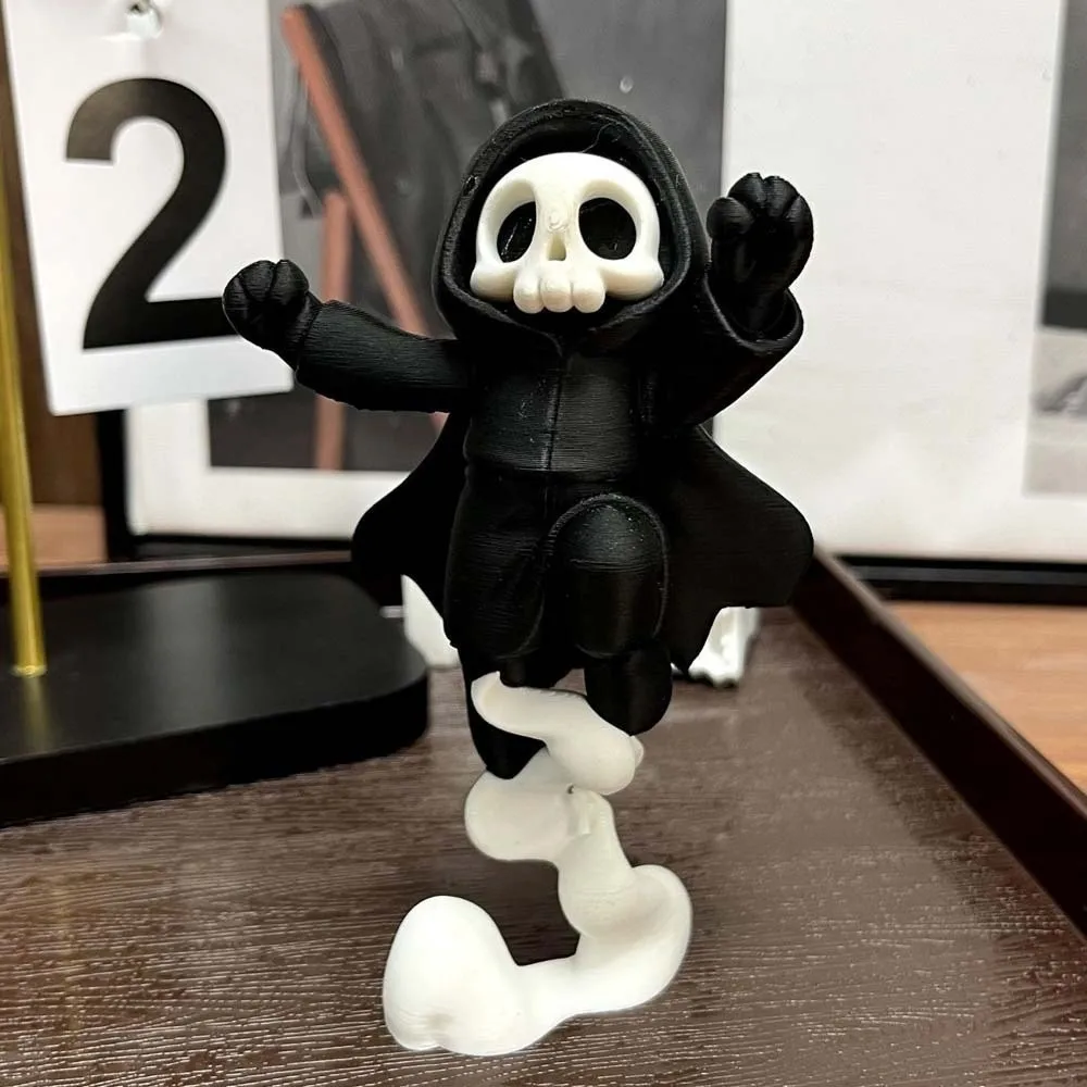 Ghost Desk Statue PLA Skeleton Figurine Chibi Black Grim Reaper Cute Creative Halloween Miniature Kids