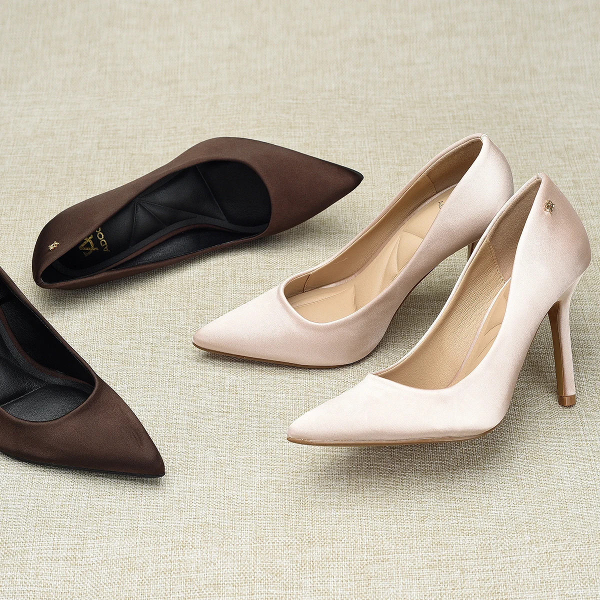 Elegant Pointed Toe High Heels Satin Surface Thin Heel Commute Office Fashionable Women's Shoes PU  Glue Stick Rubber O...