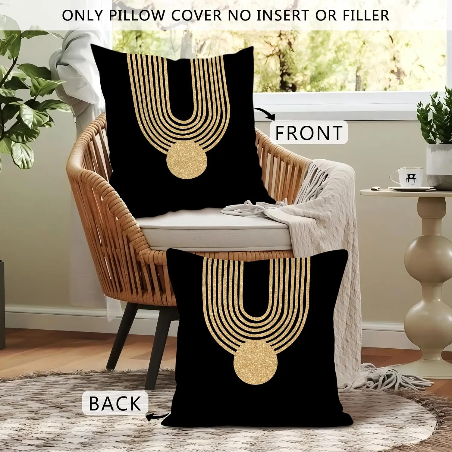 Elegant Gold Glitter Medal Throw Pillow Cover Black Background Sofa Accent Cushion Bed Decor Luxury Shiny Chic Home Accent Pillo