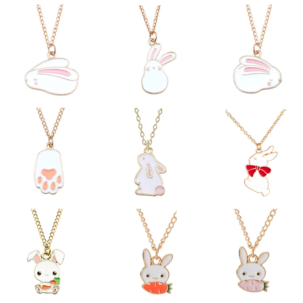 Cute Rabbit Friendship Necklace for Women Cartoon Pink Bunny Carrot Pendant BFF Necklace Jewelry Accessories Gift for Girlfriend