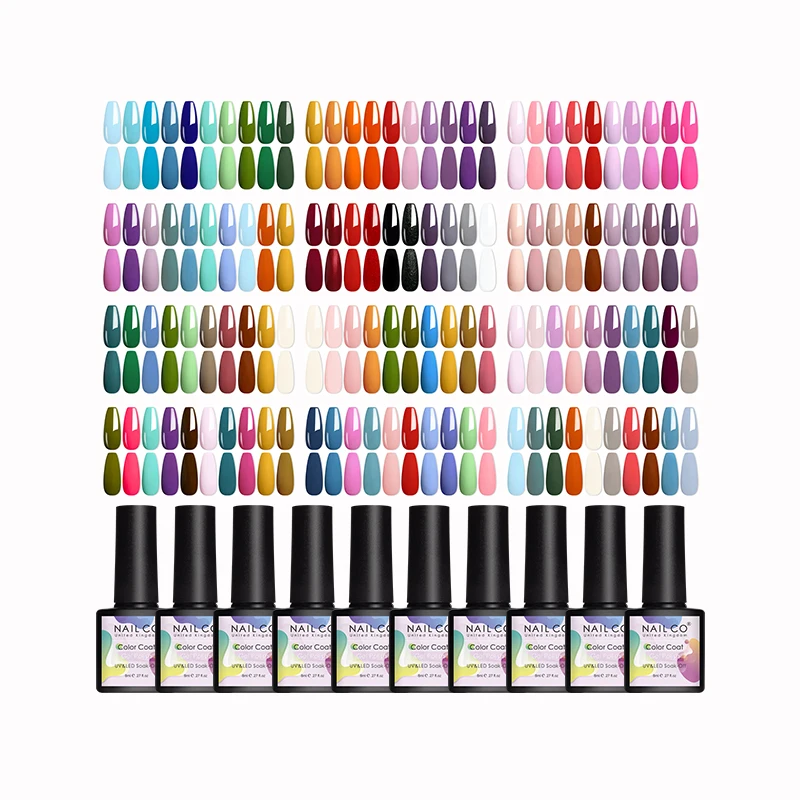 

NAILCO 10pcs/Set Gel Nail Polish Kit Color Semi Permanent UV Gellak Varnish 8ml Base Gel Top Coat Soak Off LED Nails Art Lacquer