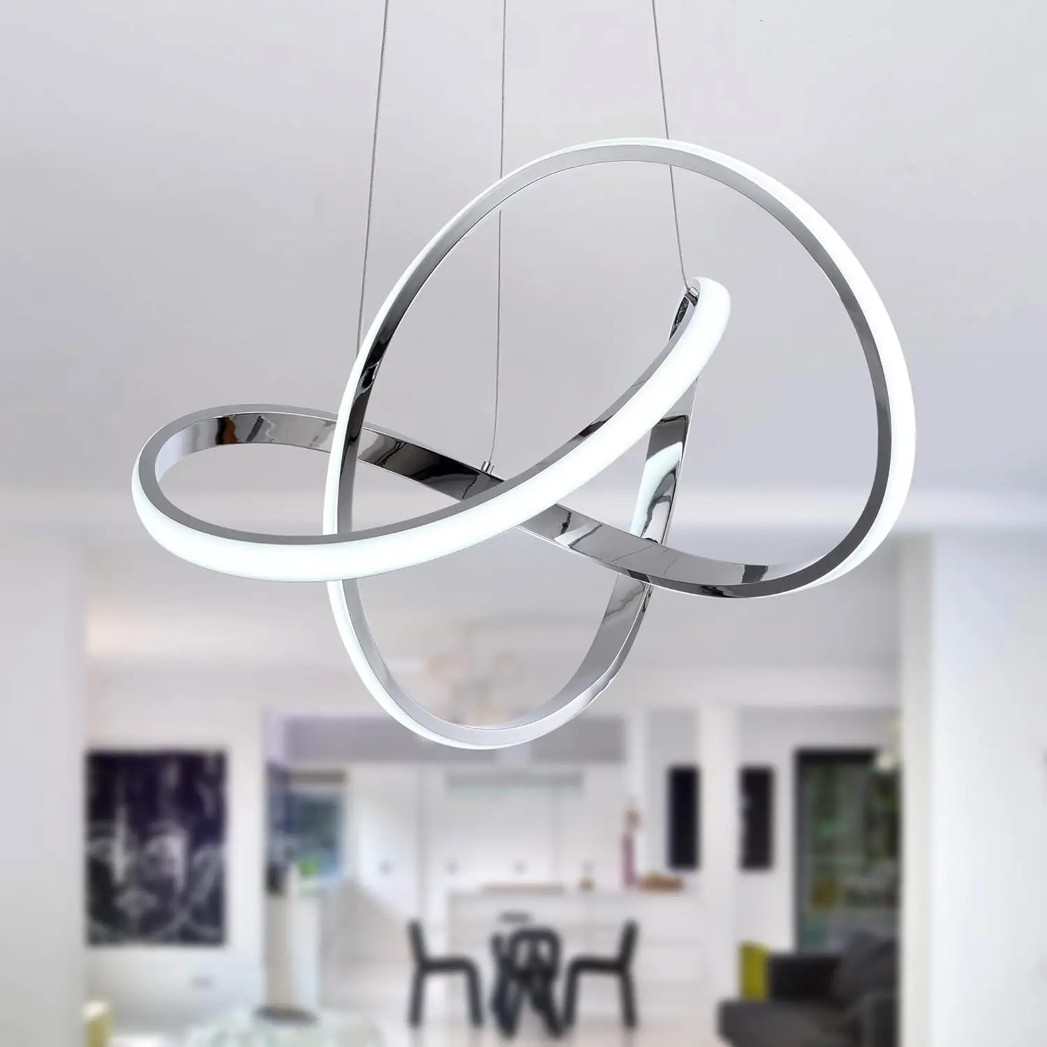 

Modern LED Pendant Light with Irregular Ring Lights Dimmable Contemporary Ceiling Light Fixture for Dining Room Bedroom Kitchen