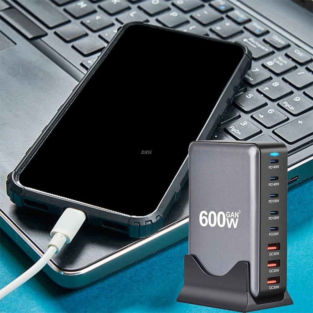 2026 Hot 600W GaN Fast Charger 8 Ports USB C Type C Fast Charging Station PD3.1 Adapters for iPhone 16 15 Samsung Xiaomi Huawei