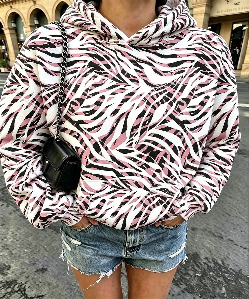 2026 Autumn Women's Purple Sparkling Pink Gradient Butterfly Printed Hoodie, Trendy Street Style Long Sleeve Loose Hoodie