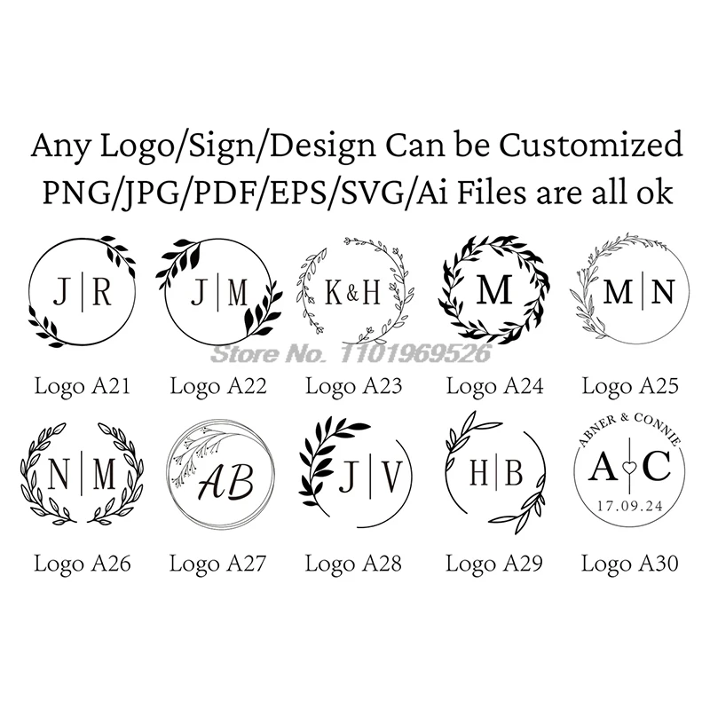 Custom Monogram Wax Seal Stamp with 2 Initials & Wreath, Free Engraving Brass Seal for Wedding Invitations Envelopes Diplomas