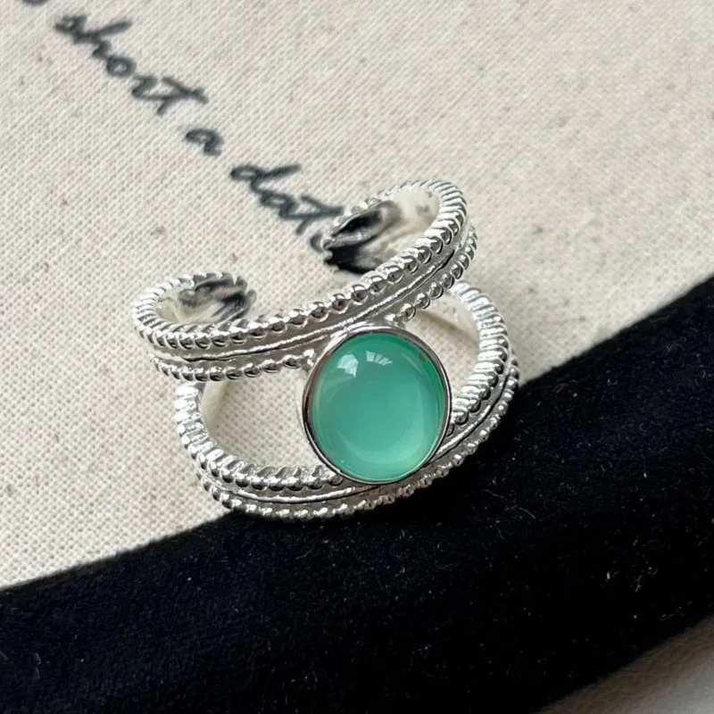 PANJBJ – bague œil de chat en argent Sterling 925, couleur menthe, Double couche, Texture ajourée, bijoux Ins, cadeau de fête, vente en gros