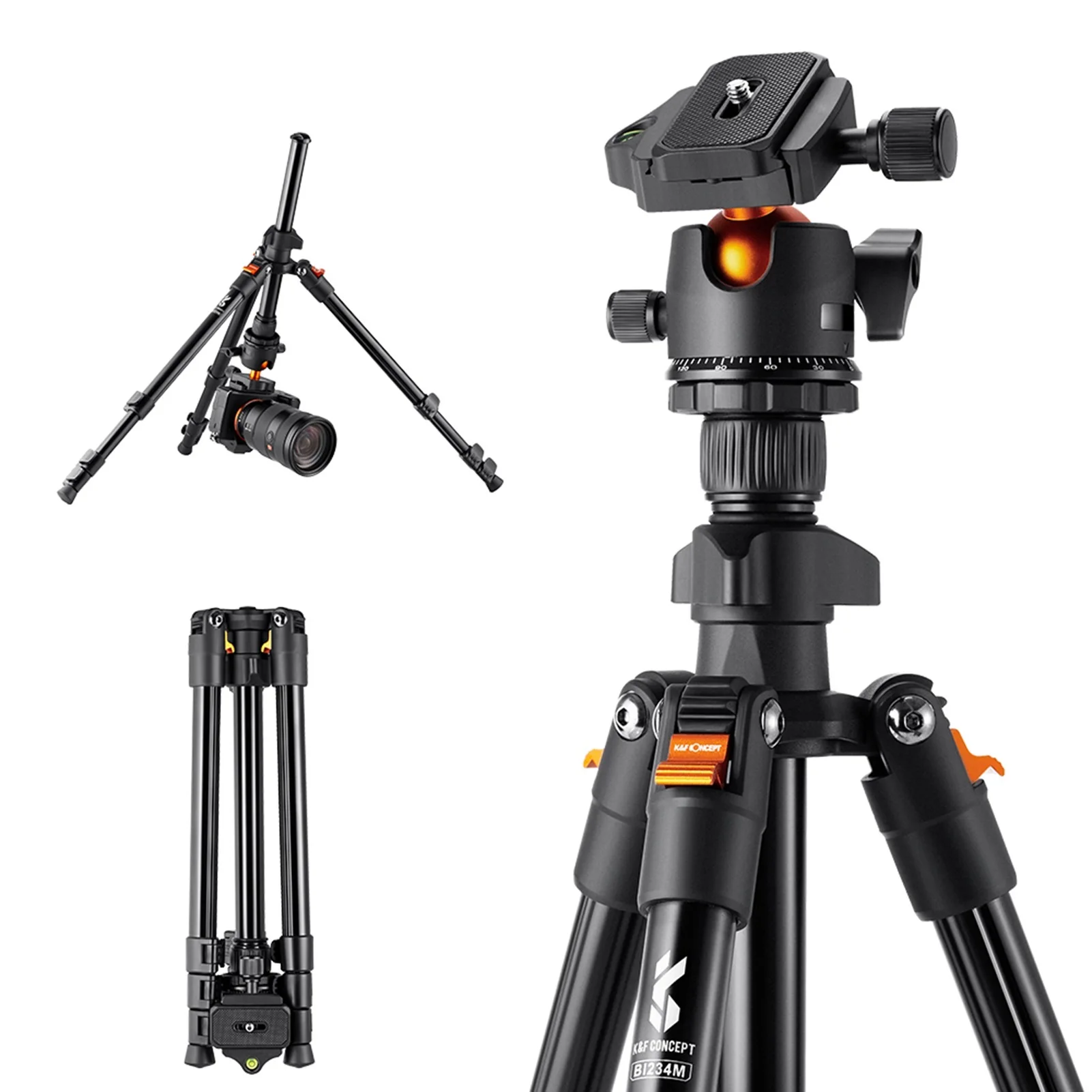 Top 60cm Camera Tripod Stand Aluminum Alloy Photography Low Angle Travel Tripod with Carrying Bag for DSLR Cameras