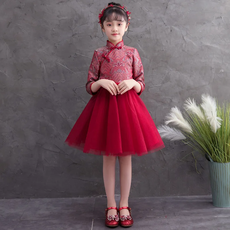 

Древний костюм Cheongsam Hanfu для девочек 2025 года, детское платье маленькой принцессы в китайском стиле для выступления на сцене, ретро-стиль