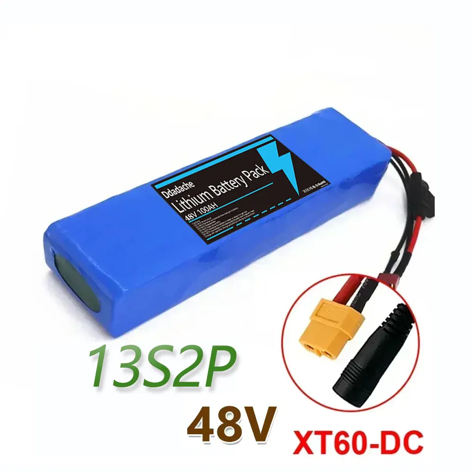 13S2P 48V 100000mAh 100Ah Lithium-ion batterijpakket met 250W 350W 500W 750W 1000W BMS en een gratis 54.6V oplader