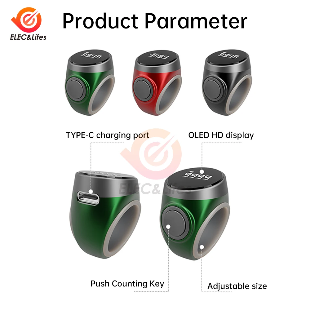 OLED Smart Tasbih Telapparaat voor Moslims Zikr Ring Digitale Tasbeeh 3 Kleuren Gebed Tijd Trillingen Herinnering Smart Lof Ring