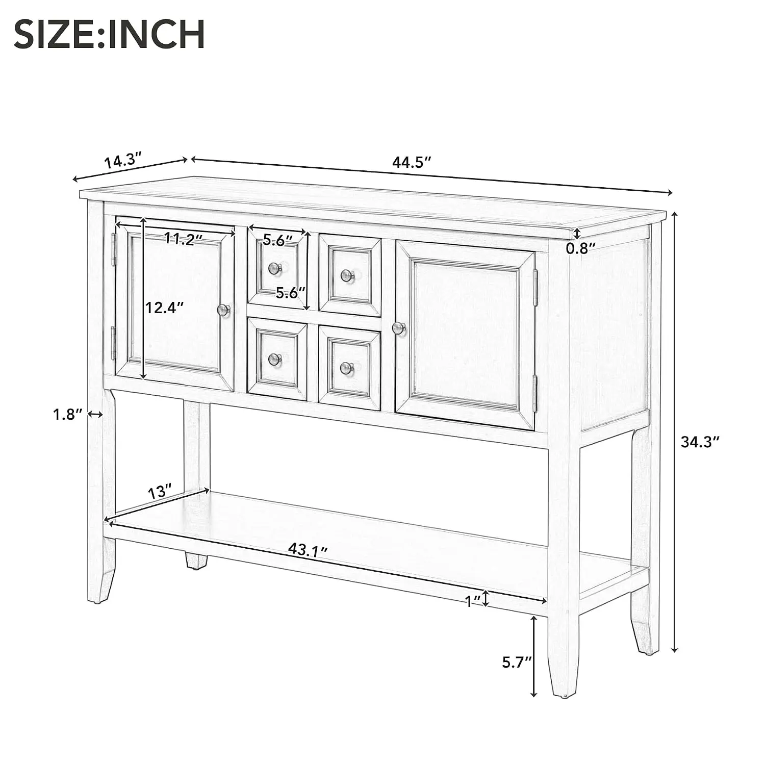 Farmhouse Sideboard Cabinet with Storage Drawers & Bottom Shelf for Entryway Hallway Foyer, 44.5
