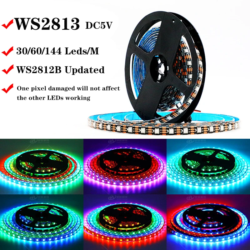 WS2813 Pixel LED Strip Break-Point Continuous 30 60 144 leds/m (Updated WS2812B) Dual Signal DC5V Addressable LED Tape