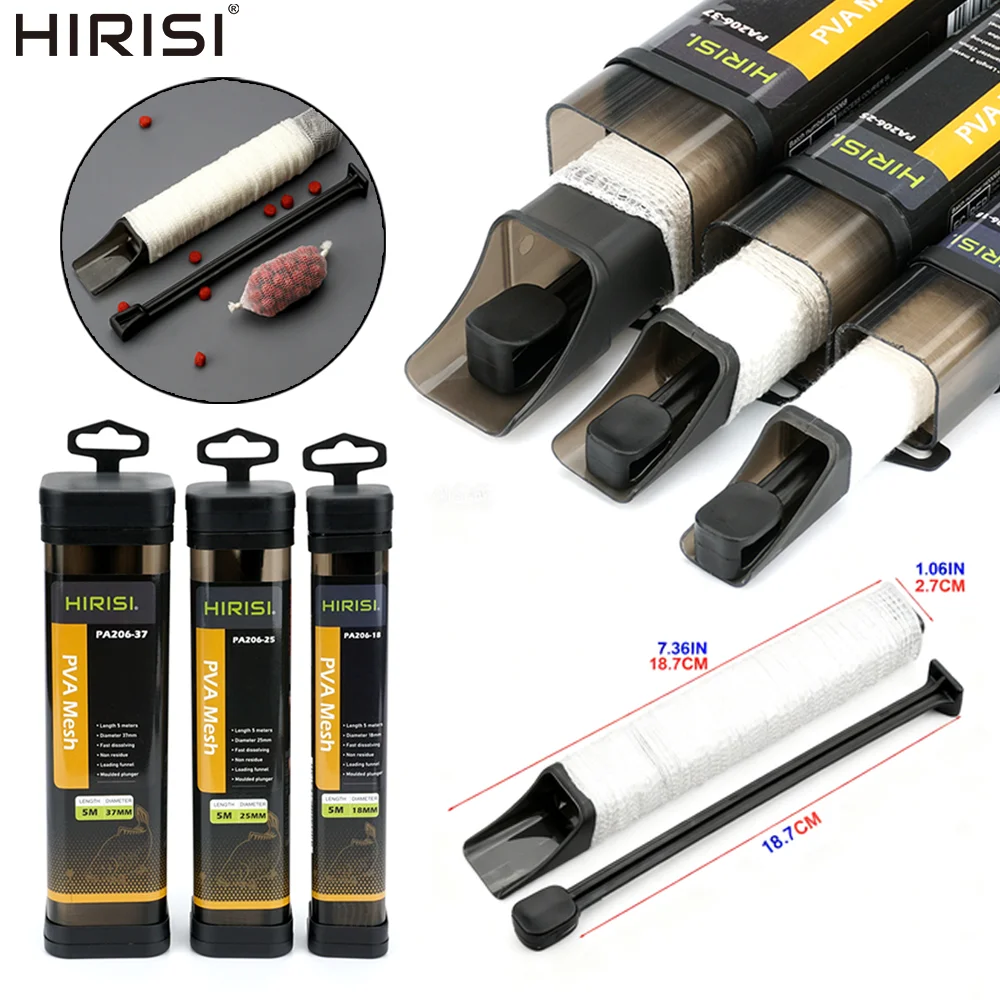 Hirisi 5M carpe pêche PVA maille avec Tube Soluble poisson recharge carpe pêche mangeoire accessoires de pêche 18/25/37mm