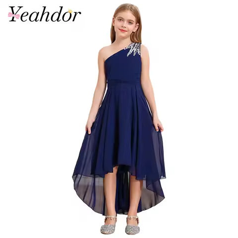 Summer Flower Girls Dress One-shoulder Wedding Party Dress First Communion Clothes Formal Occassion Bridesmaid Evening Prom Gown