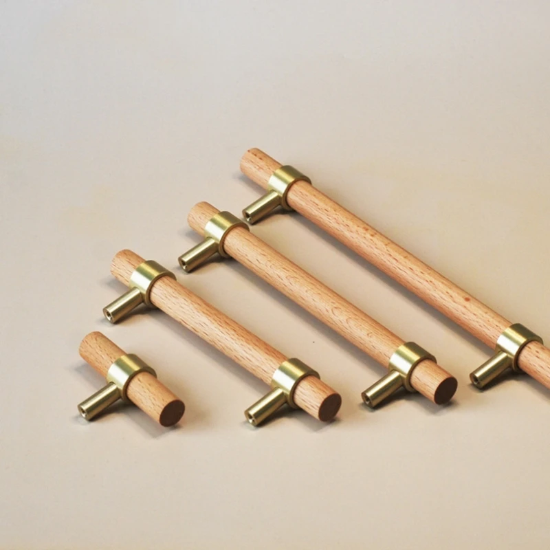 LCH Nordic Style Combinant of Brass and Beech Wood Hook Towel Holder Cupboard  Door Pull Handle Color Adjustable Handle Knob