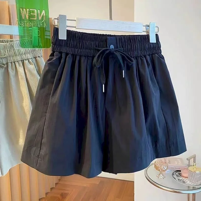 กางเกงขาสั้นทรงเอสปอร์ตสําหรับผู้หญิงฤดูร้อนขายสไตล์เกาหลีวินเทจกางเกงลําลองร่มชูชีพเอวยางยืดกางเกงขายาวเสื้อผ้าผู้หญิง