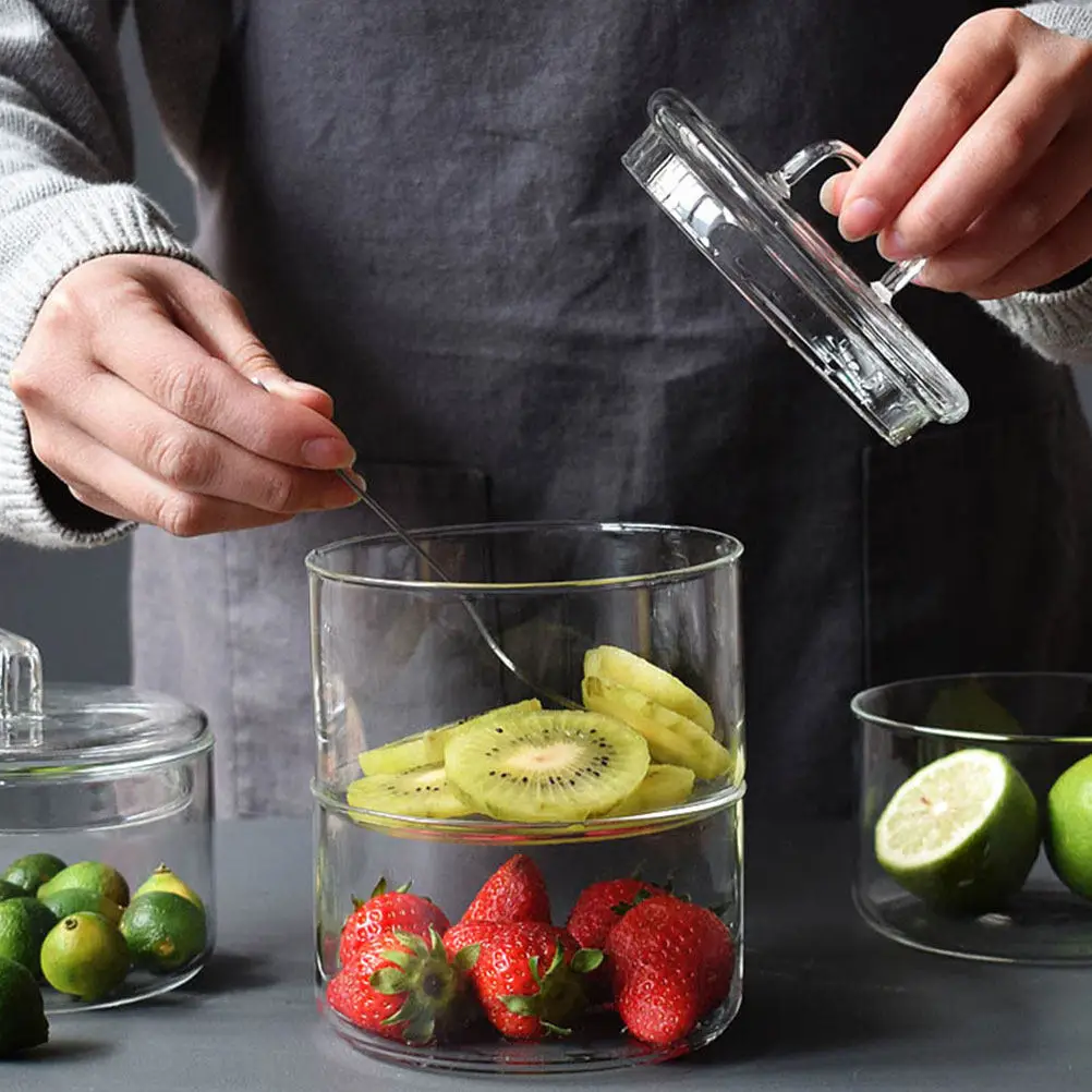 Juego de 1 Recipiente Transparente de Vidrio para Servir Ensaladas, Apilable, Contenedor de Almacenamiento de Alimentos, Recipiente para Frutas y Nueces Refrigerado, Frasco de Conservación