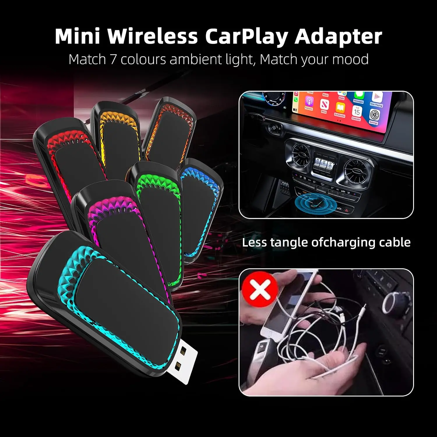 Mini wireless USB CarPlay adapter for iPhone, 2024 update, converts via cable dongle for 2016 cars view 4
