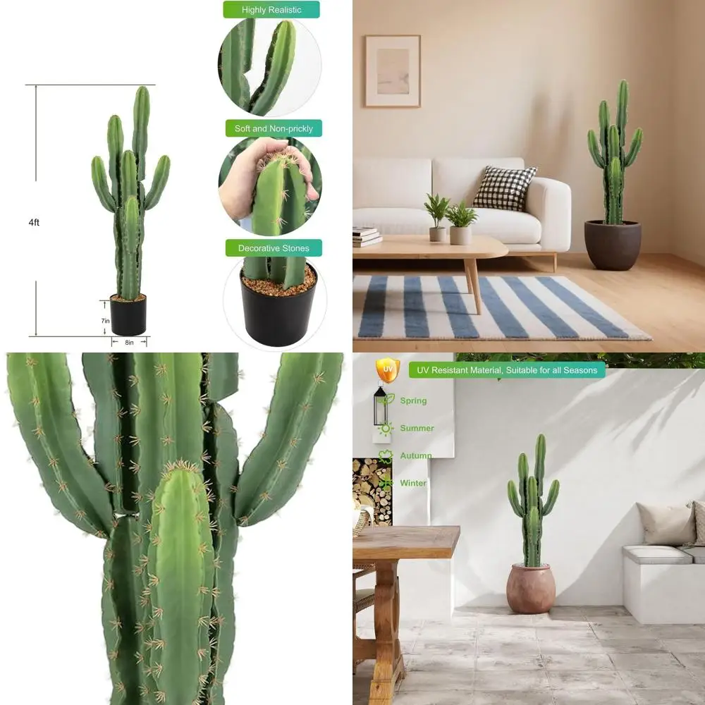 

Большой искусственный ковбойский кактус высотой 4 фута, устойчивый к ультрафиолетовому излучению, для внутреннего и наружного декора дома и офиса