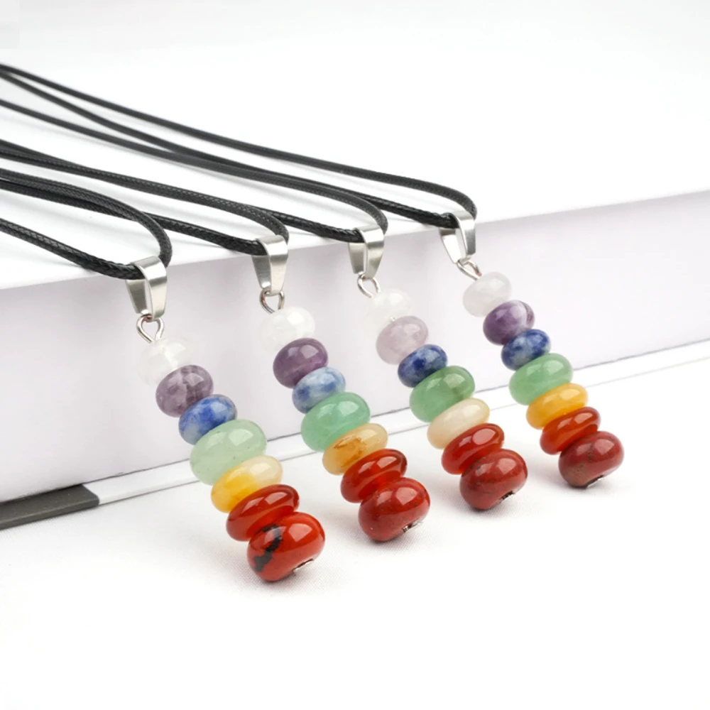 حار الوافدين الجدد 40X8mm غير النظامية الريكي 7 شقرا كريستال قلادة الحجر الطبيعي قلادة حبل سلسلة القلائد النساء مجوهرات 1 قطعة