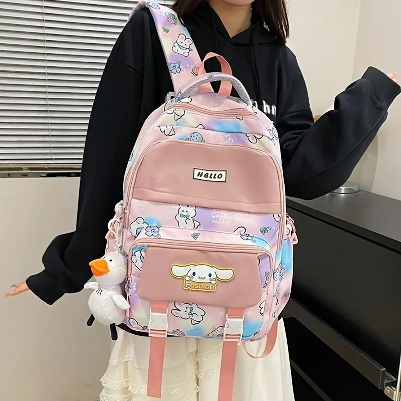 Sanrio Series Cinnamoroll Mochila, Grande Capacidade, Anime de desenhos animados, fofo, kawaii, apto para estudantes, adolescentes, meninas, moda