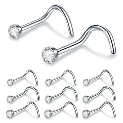 10pcs/lot Steel 20G 18G Zircon Nose Stud Nose Piercing Screw CZ S-Shape Retainer Nostril Earring Piercings Nariz Women Jewelry
