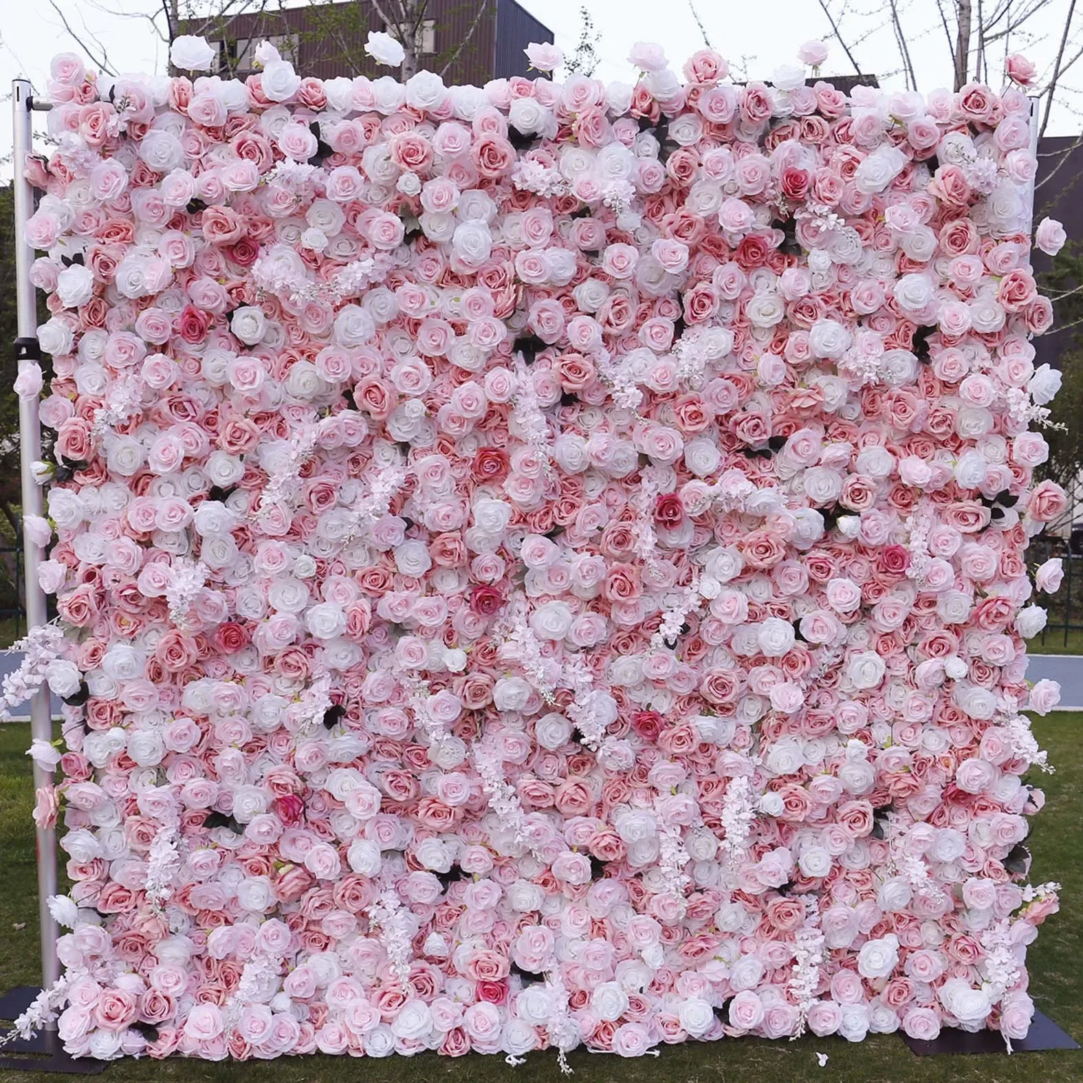 

Artificial Rose Wedding Backdrop Floral Wall Light Pink and White Cloth Roll Up Flower Wall Event Party Background Decoration