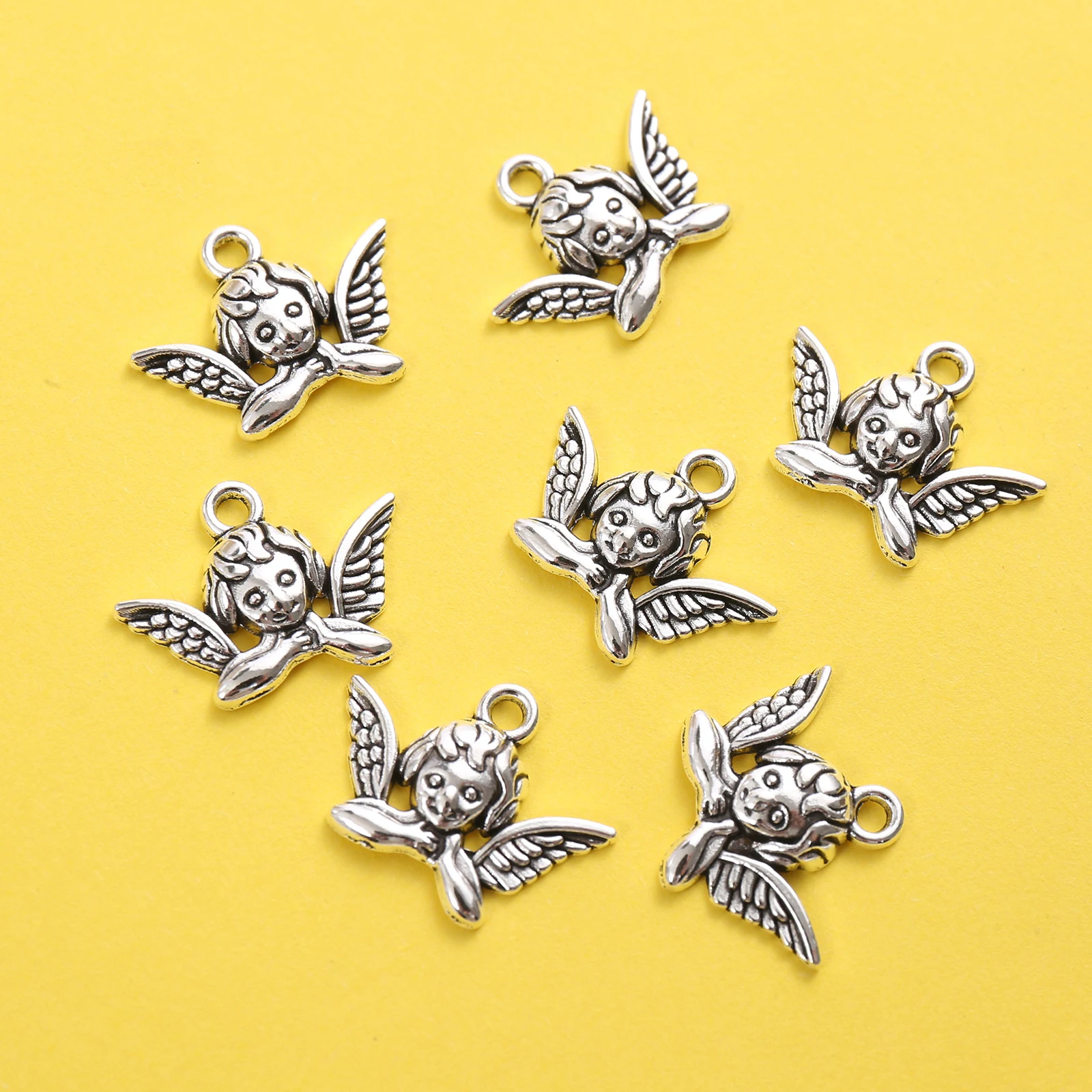 20 Vintage-Style Angel Pendants with a Single Hole, Featuring a Half-Body Angel Design, with a Built-In Hanging Loop on the Top, Suitable for DIY Bracelets, Earrings, Necklaces, and as a Symbol of Protection, Unique Handmade Beaded Accessories view 6