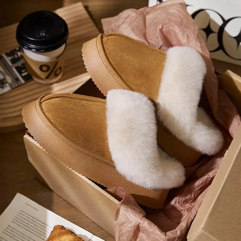 Chunky Platform Long Plush Warm Winter Slippers for Women 2026 Non Slip Flock Home Indoor Shoes Woman Slip On Cotton Mule Slides image 2
