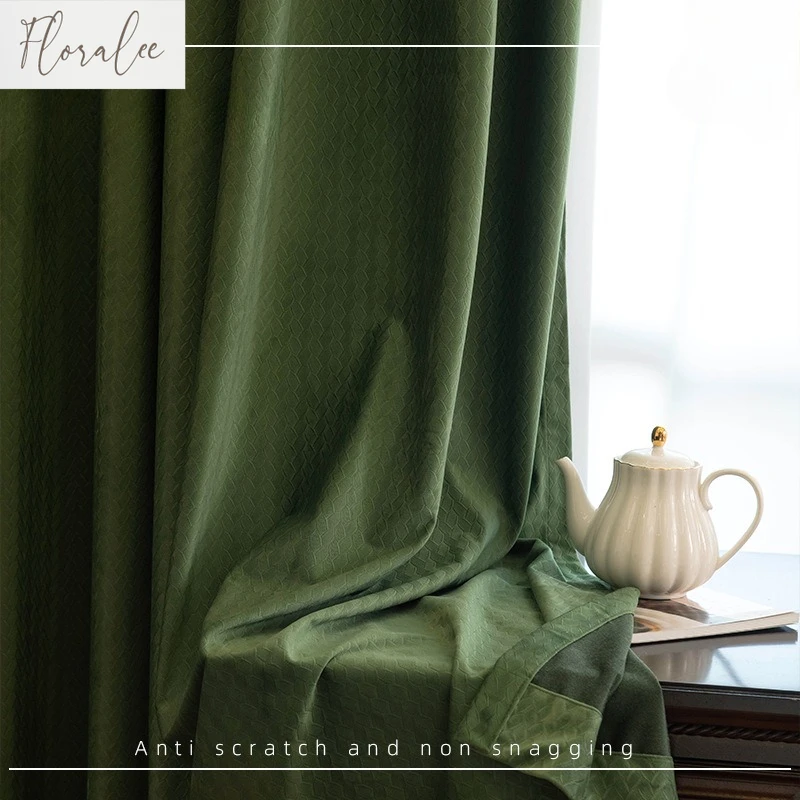 Custom Size Dark green Velvet Curtains for Living Dining Room Bedroom Blackout Window Decor White Tulle Luxury Blackout Elegant