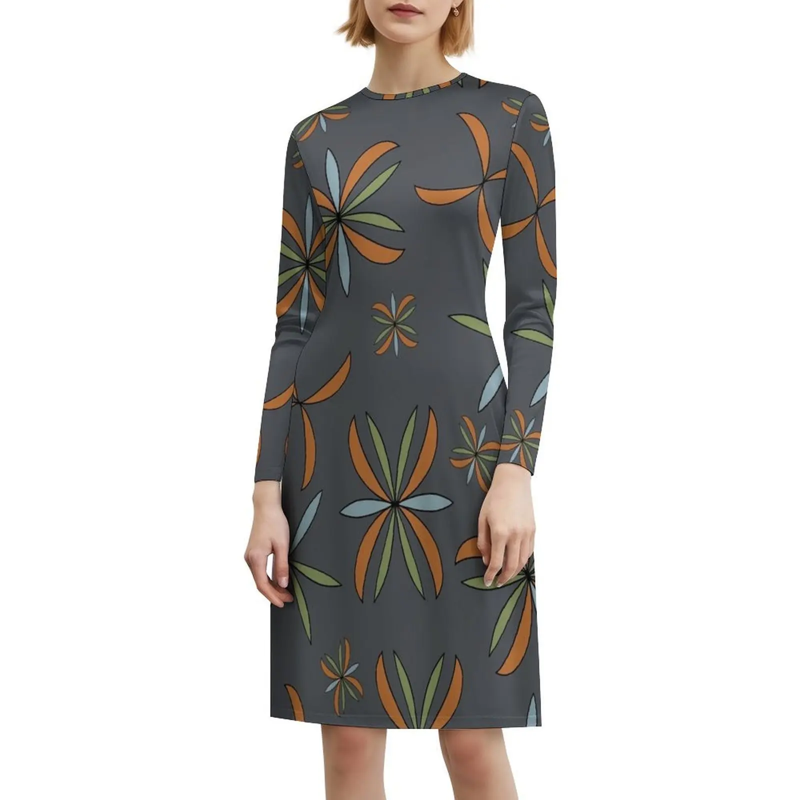 منتصف القرن الفن الحديث الدولاب نمط 1.0 الفحم الكورية نمط فستان للنساء فستان كاجوال أنيق للحزب أو الارتداء اليومي #6