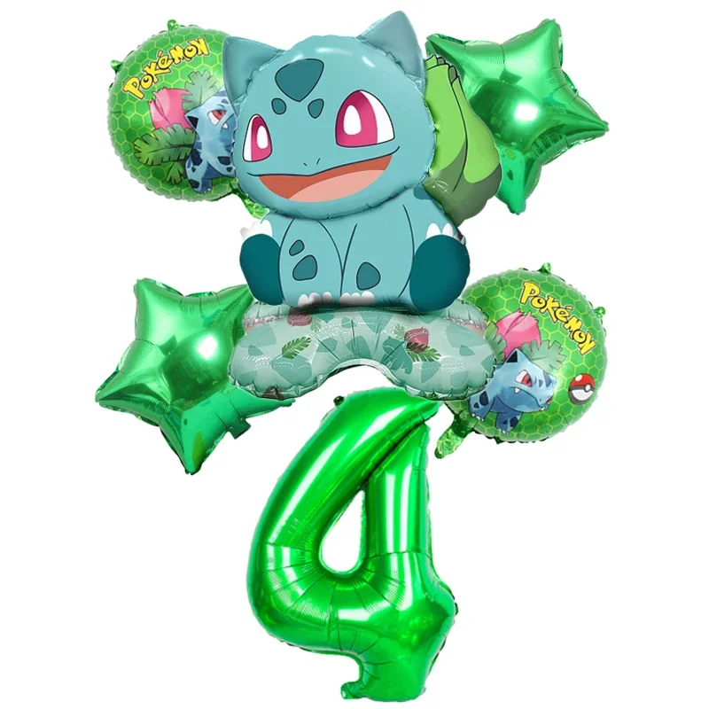 6pcs Cartoon Pokemon Pikachu aluminum foil balloon for childrens party Charmander Squirtle Bulbasaur birthday balloon decoration