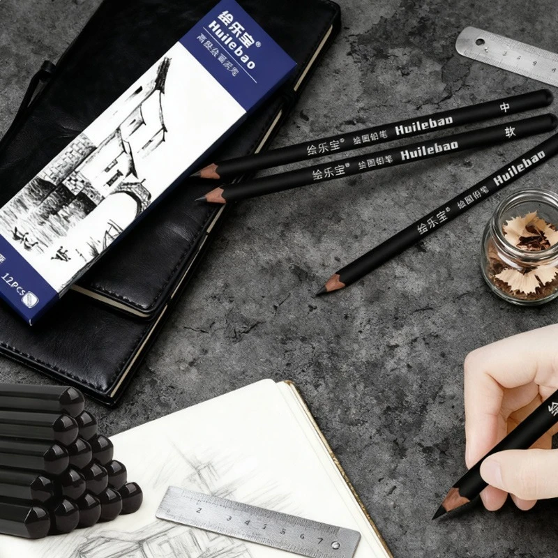 12pcs Sketch Charcoal Pencil Soft Medium Hard Graphite Lead Core Not Easy To Break Outdoor Sketching Drawing Graffiti Design