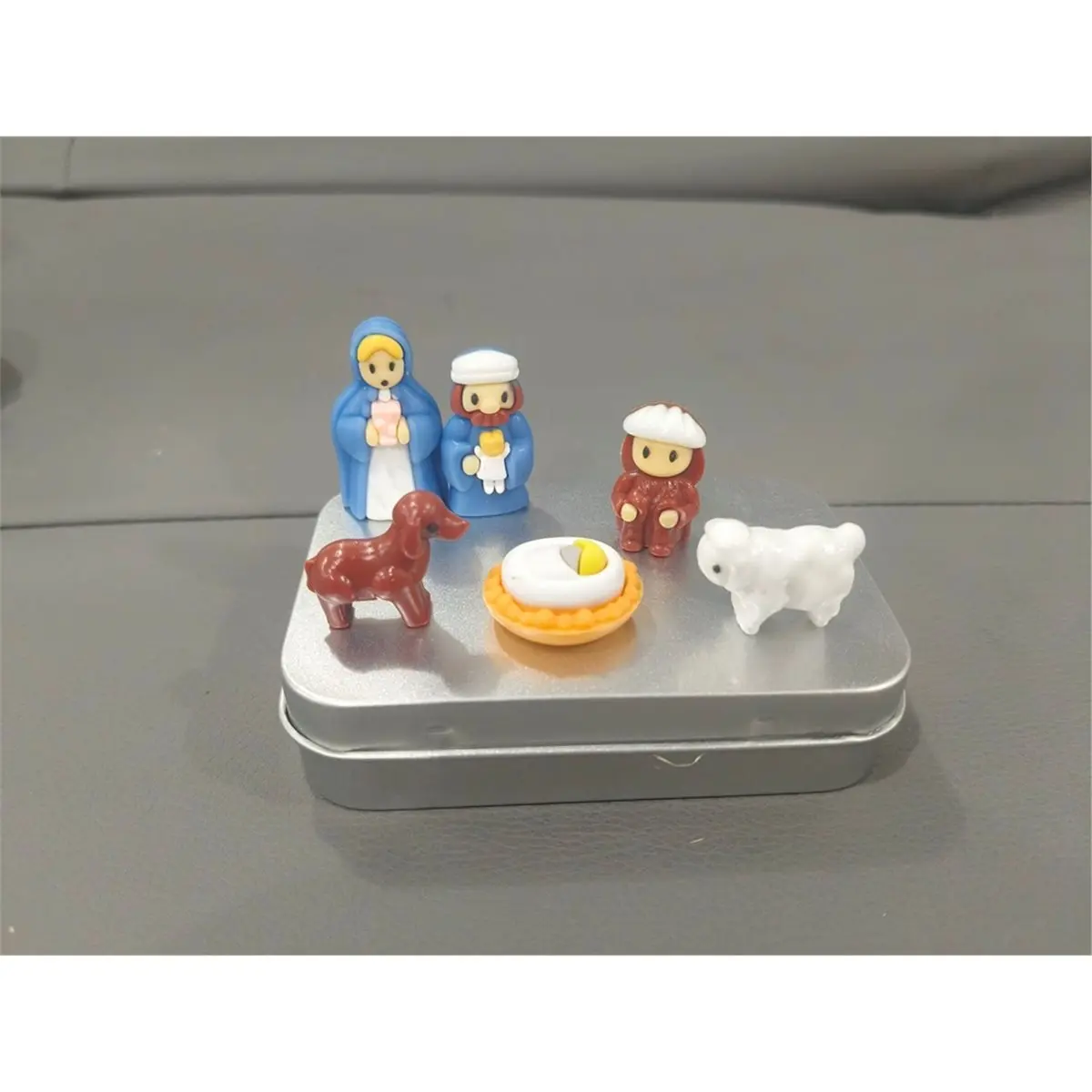 A67T NEW Mini Christmas Nativity Set in A Tin Box, Handcrafted Portable Nativity Scene with Mini Figurines,for Desk, , Home