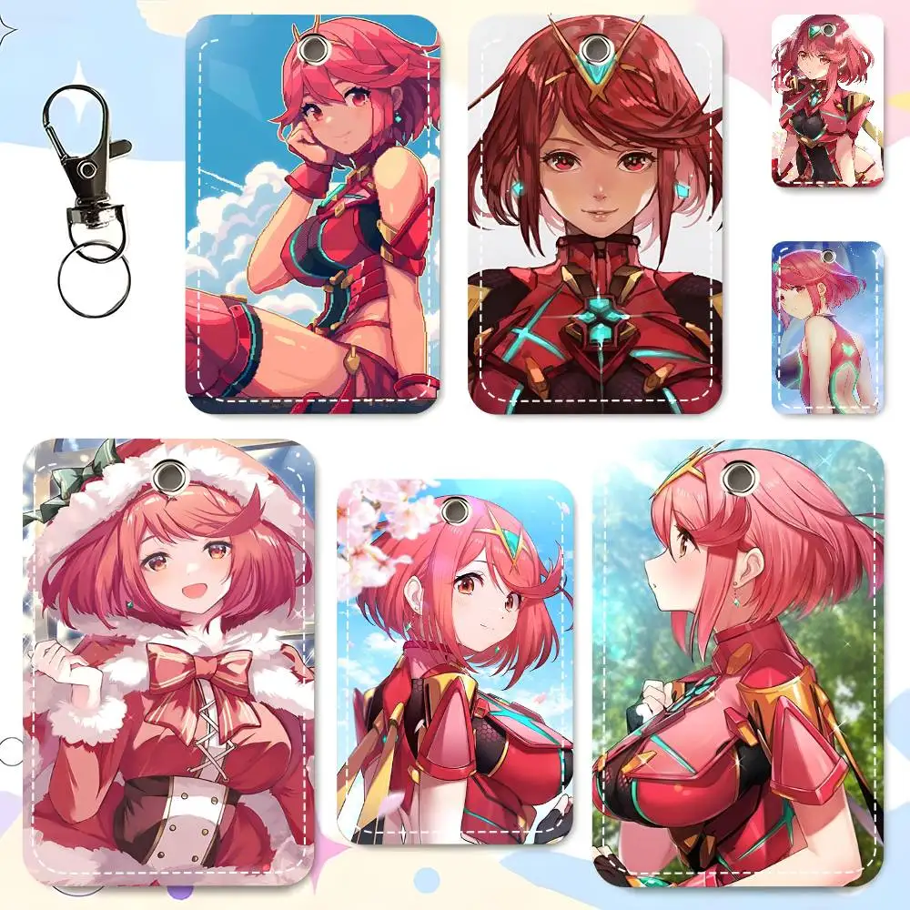 1 unidad Anime Xenoblade Chronicles Pyra Estuche para tarjetas de acceso de cuero con llavero y anillo para llaves