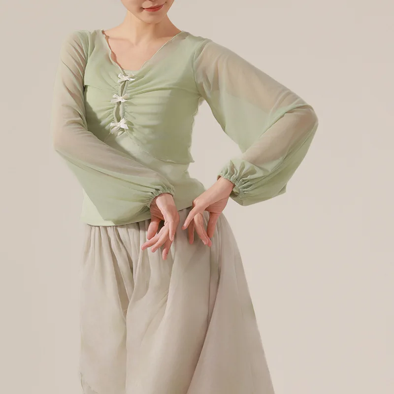 

Classical dance chiffon dress elegant female figure lantern sleeves new Chinese modern dance fake two adult tops