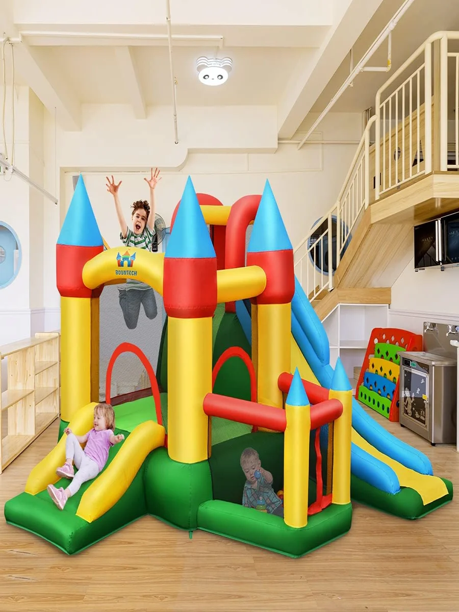Opblaasbaar Springkasteel Met 610 W Luchtblazer 2 Glijbanen Springkasteel Uitsmijter Kasteel, 330X300X210 Cm - afbeelding 2
