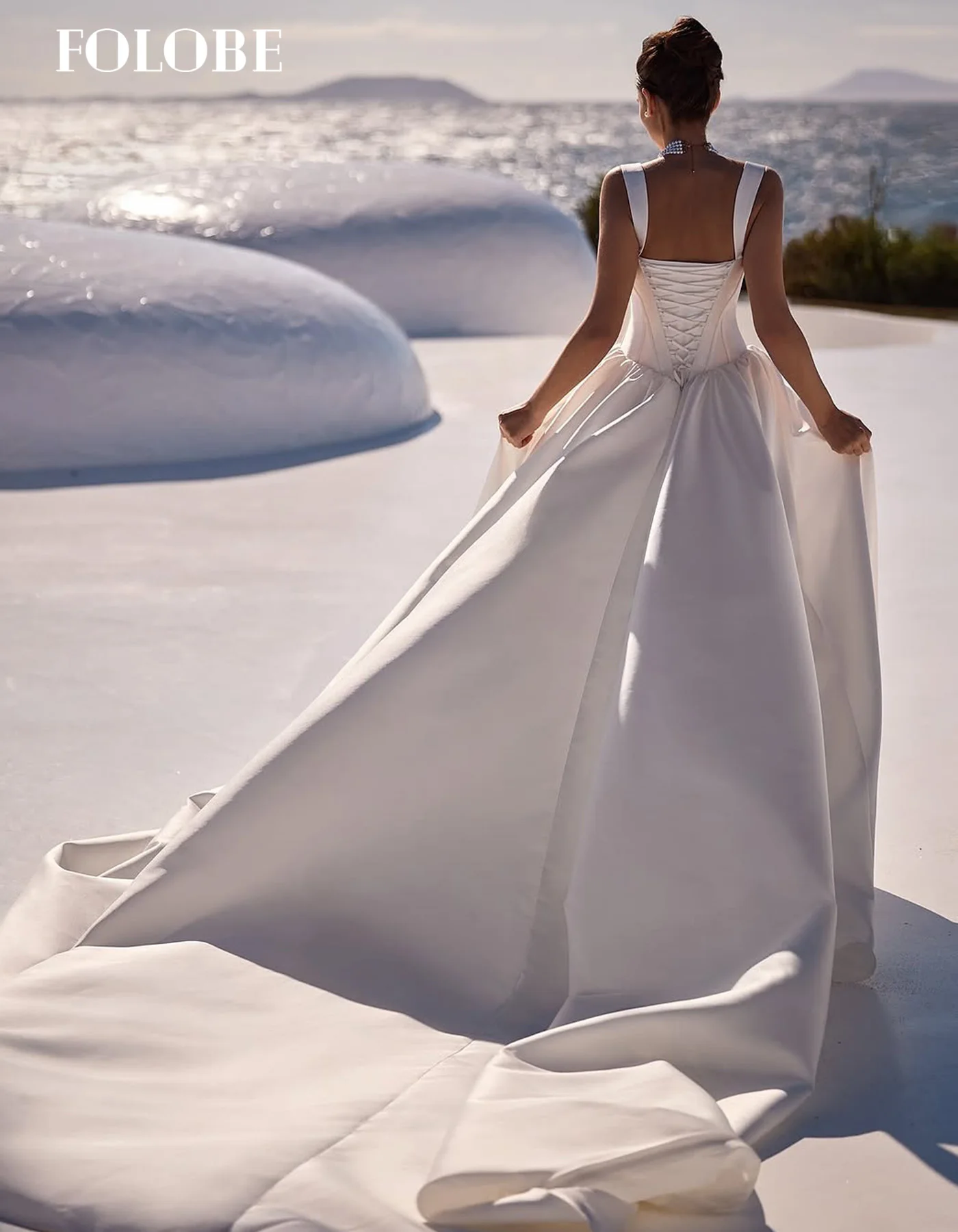 FOLOBE Sweetheart A-Line with Shiny Stain Button Pleated Wedding Dresses Sweep Train Bridal Gown vestidos de noche Customized