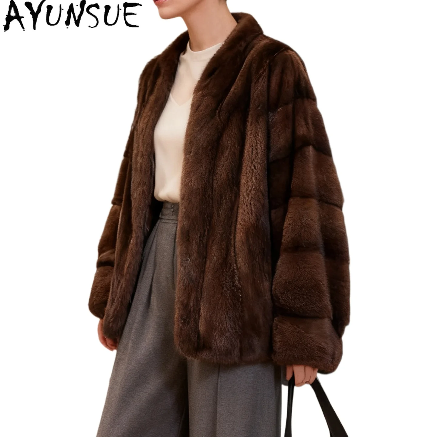 AYUSNUE Natural Female Mink Fur Coat Women Clothes Fashion Winter Jacket Whole Mink Real Fur Coat Warm Stand Collar Шуба Женская