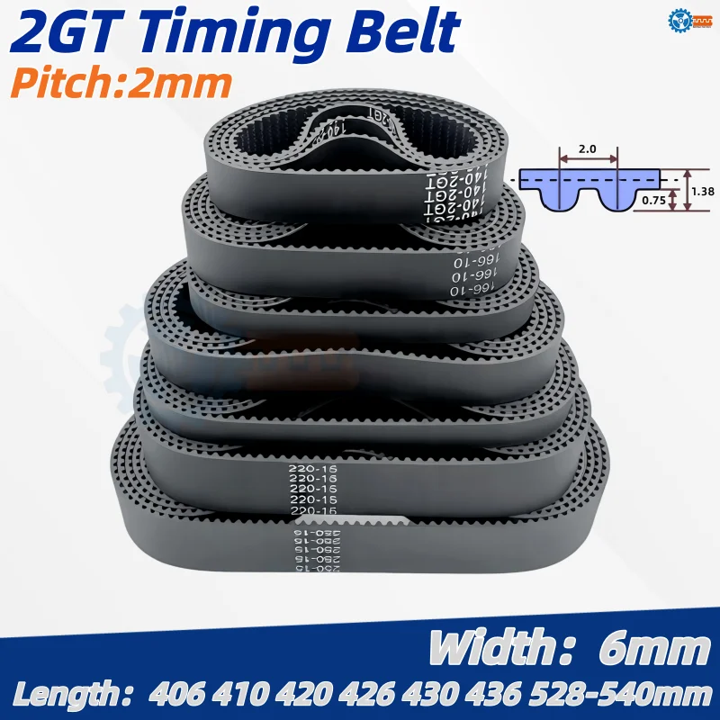 

2GT Closed Loop Rubber Timing Belt Pitch Length 406 436 440 444 450 460 466 468 480 484 488 494 500 520 524 528 540mm Width 6mm