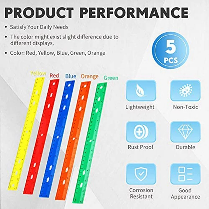 5 قطع 5 أنواع من أدوات قياس الألوان مسطرة بلاستيكية مستقيمة للوازم المكتبية المدرسية للأطفال
