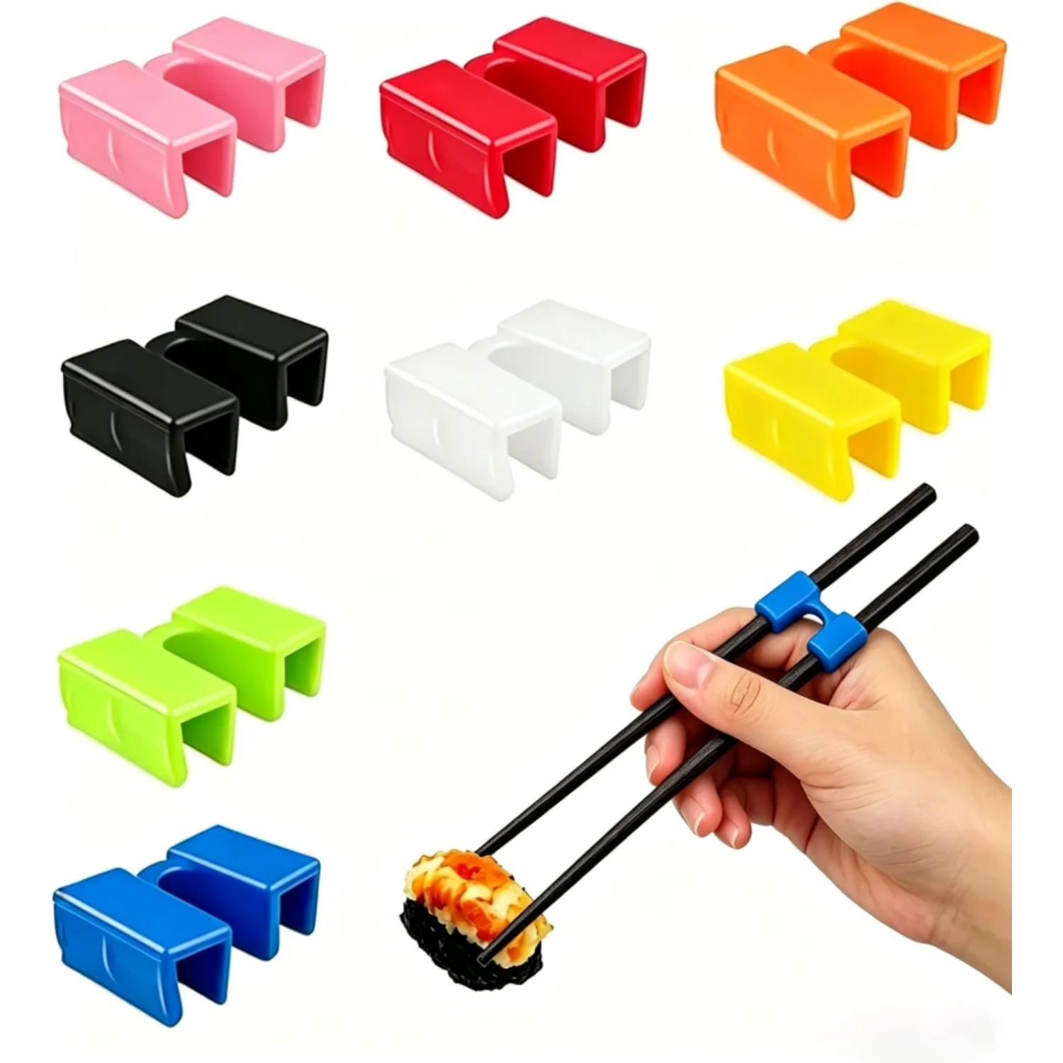 8PCS Reusable Chopstick Helpers Training Hinges Connector Multicolor for Adults Beginners Trainers Practice Japanese Korean Food