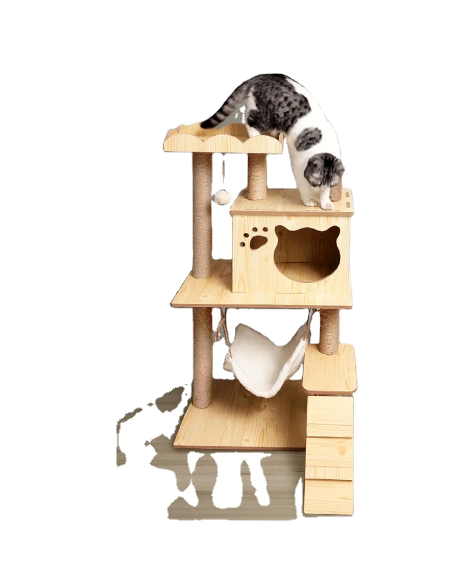 Scratching Posts Perch Style Bed Cat Condo and Hanging Toy Tree Plush Multi Level Cat Tower for Cats and Kittens