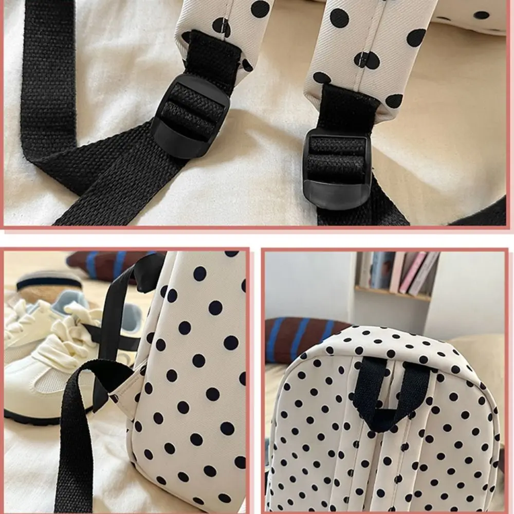 Sweet Polka Dot Backpack Bowknot Design Multiple Pockets Bow Rucksack Large Capacity Lightweight Student School Bag Outdoor Use