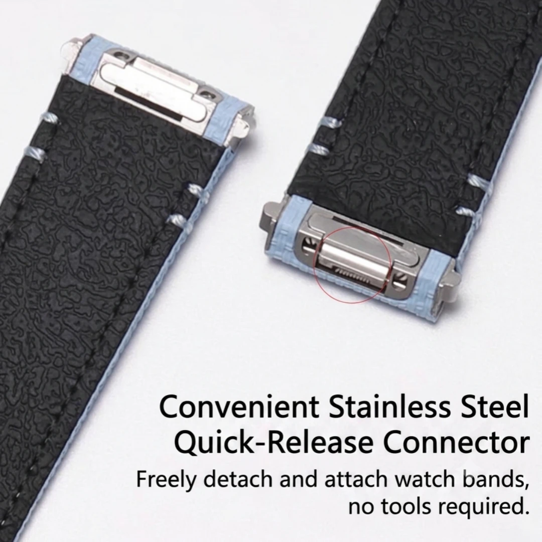 Sailcloth Pattern FKM Rubber Watch Strap For Cartier Santos 19mm/21mm With Original Steel Quick Release End Linking Watch Band