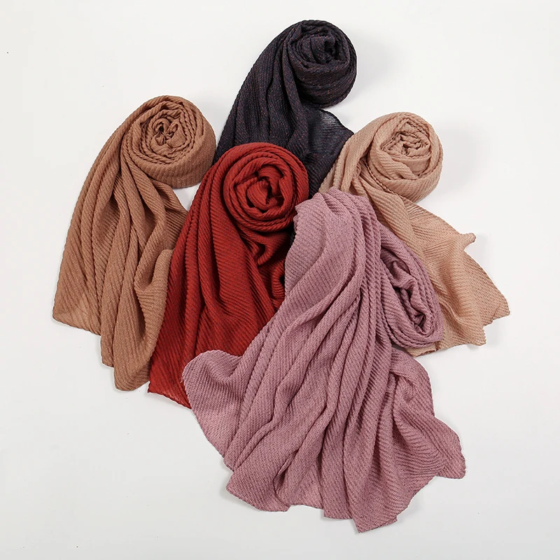Fashion Ramadan Pleated Hijab For Women Muslim Scarf Long Shaws Shimmer Glitter Polyester Headscarf Wrap Islamic Turban Scarves