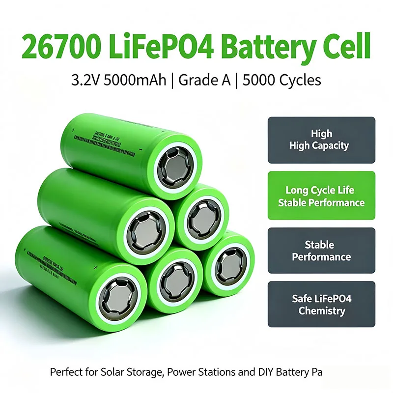 New 3.2V 26700 5000mAh LiFePO4 Battery 5000 cycles Grade A 3C Discharge DIY 12V 24V 48V Rechargeable Electric Tricycle battery