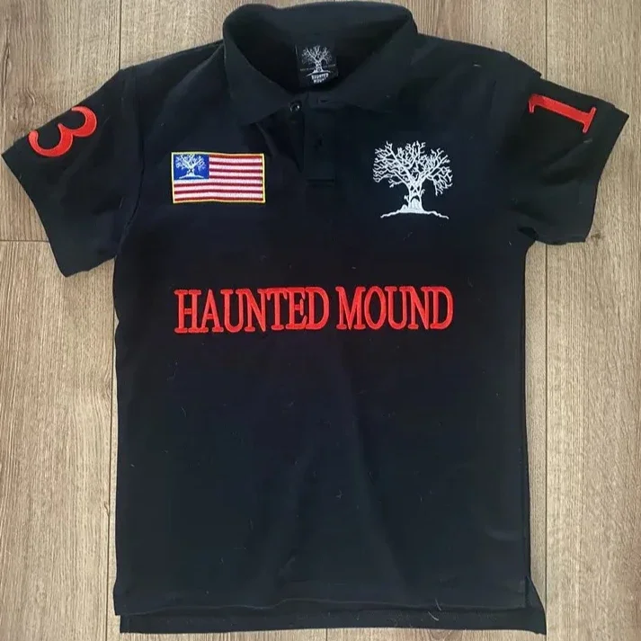 Y2K Black Red POLO Shirt Men Women Harajuku Hip Hop Letters Ghost Graphics Embroidered T Shirt Gothic Short Sleeves Streetwear