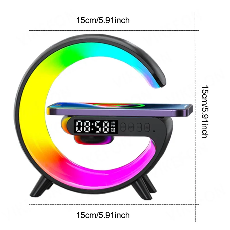 Wireless Charger Bluetooth Speaker Desktop Alarm Clock RGB Night For iPhone 16 15 14 13 12 Samsung Xiaomi 15 Phone Fast Charging
