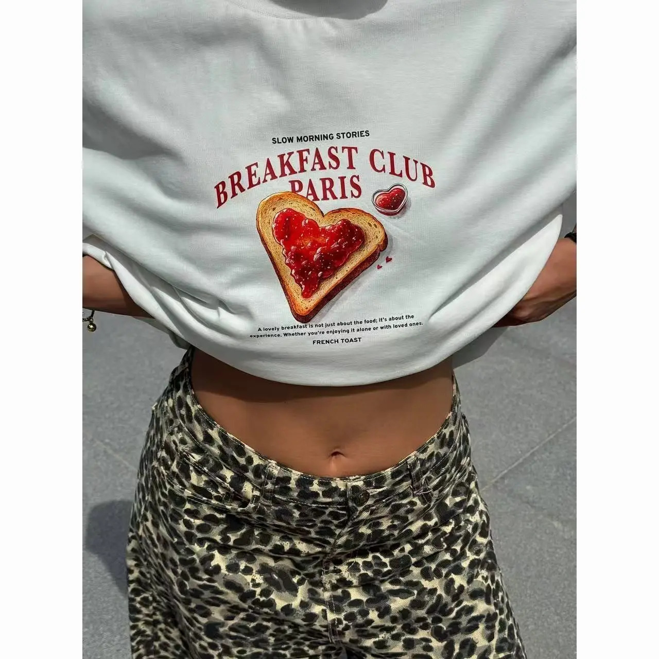 American 100% Pure Cotton Cartoon Retro Heart-Shaped Pomegranate Print Summer Vacation Loose Casual Women's T-shirt